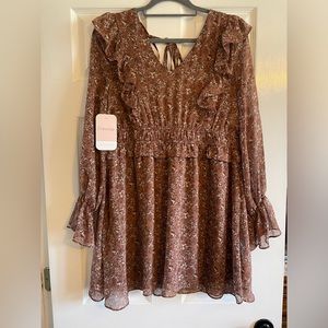 Long sleeve brown floral dress